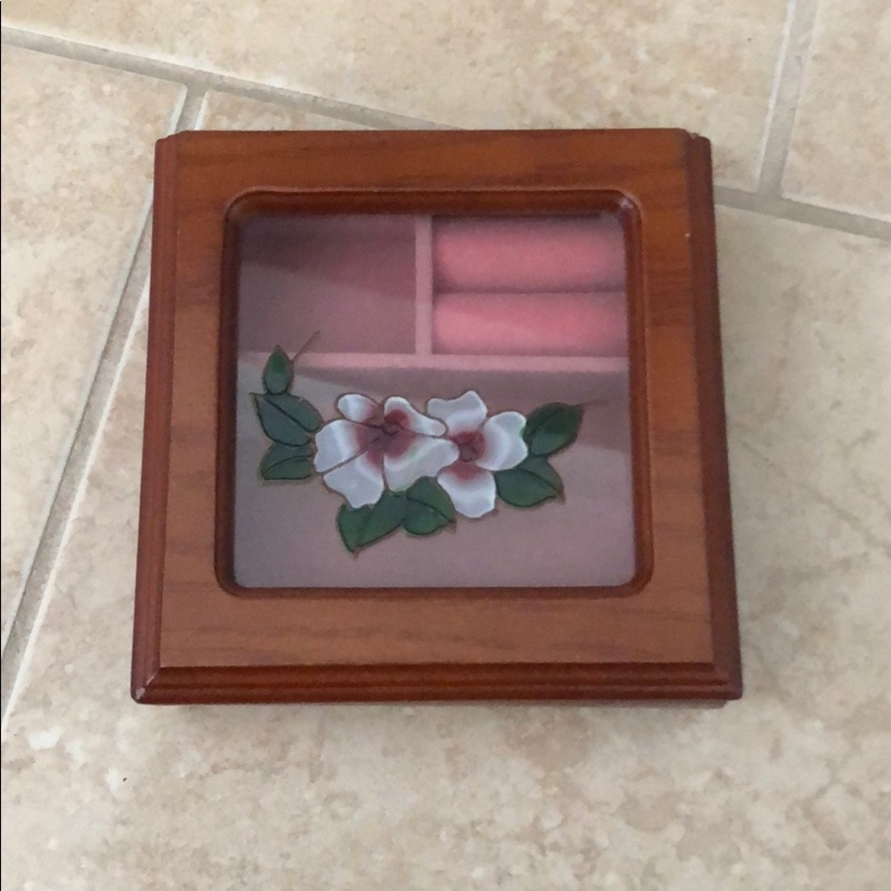 Small pink flower wooden jewelry box